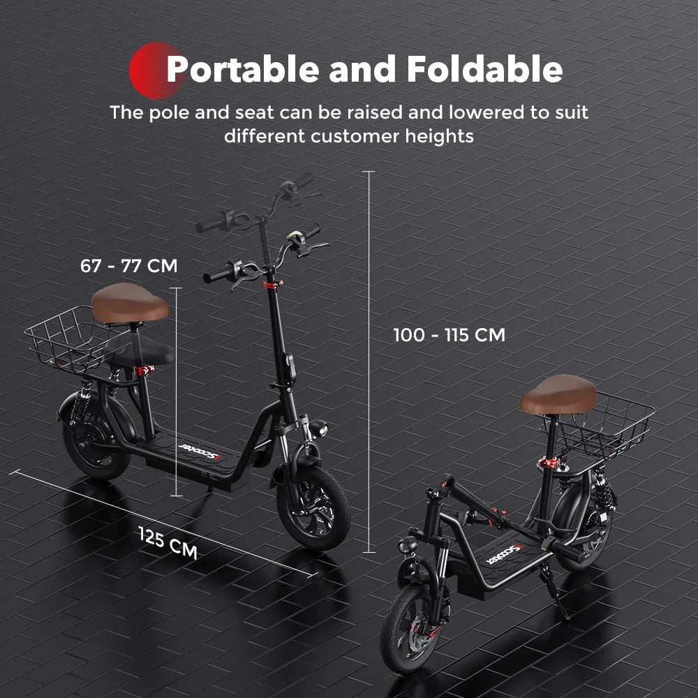iScooter i12 Electric Scooter With seat And basket 12 Inch 500W Foldable Kick eScooter 36V 7.5Ah Max Range 35km Mobility Scooter - Cilla Scooters