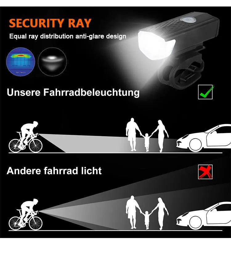USB Rechargeable Bike Light Set Front Light with Taillight Easy to Install 3 Modes Bicycle Accessories for the Bicycle - Cilla Scooters