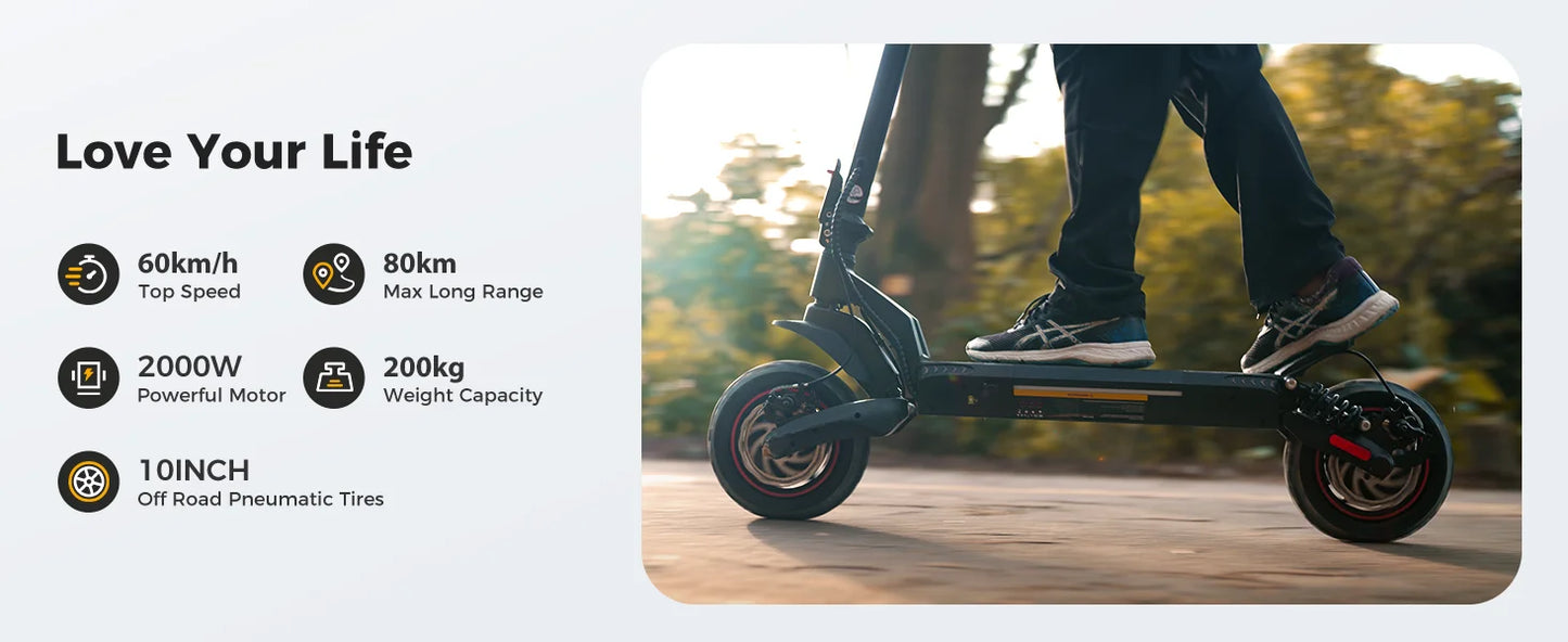 iScooter iX7Pro Dual Drive Off-Road Electric Scooter 2000W 48V17.5Ah eScooter 60km/h Speed 10inch Tire Foldable Scooter With App - Cilla Scooters
