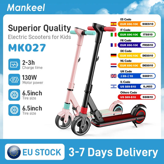 Mankeel MK027 Electric Scooter for Kids Age 6-12, 185W Children's Electric Scooters, Max 14KM/H, 5-8KM Range, Folding E-Scooter