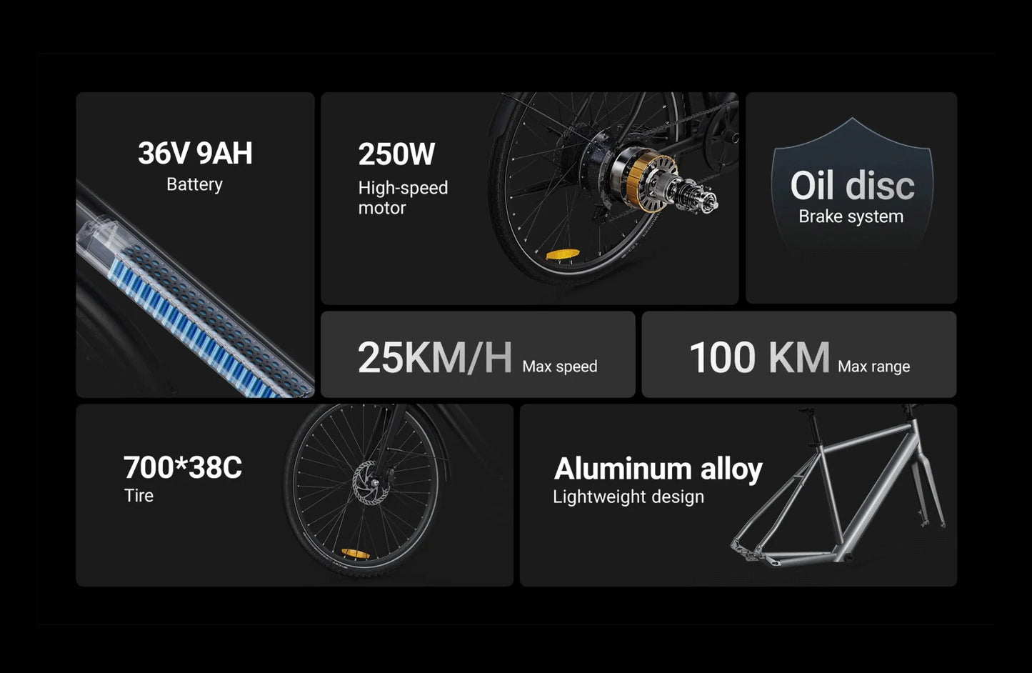 DYU Stroll 1 Electric Bike 36V 9AH 700C CST Puncture-resistant Tires Light-Weight Road City E-bike OiI Disc Brake System 7 Speed