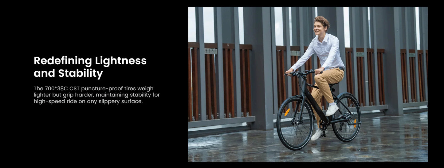 DYU Stroll 1 Electric Bike 36V 9AH 700C CST Puncture-resistant Tires Light-Weight Road City E-bike OiI Disc Brake System 7 Speed