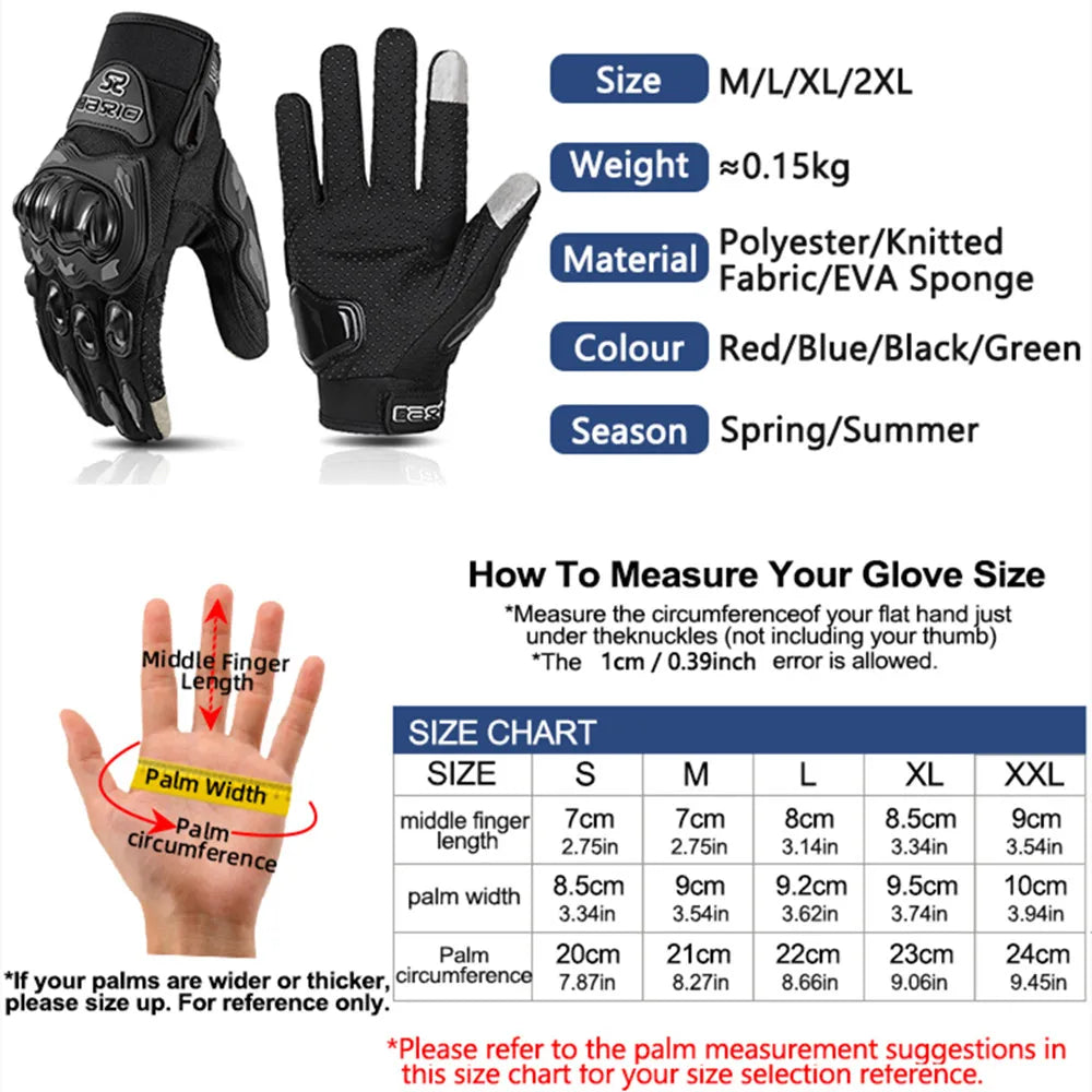 Summer Breathable Full Finger Motorcycle Gloves Touch Screen non slip - Cilla Scooters
