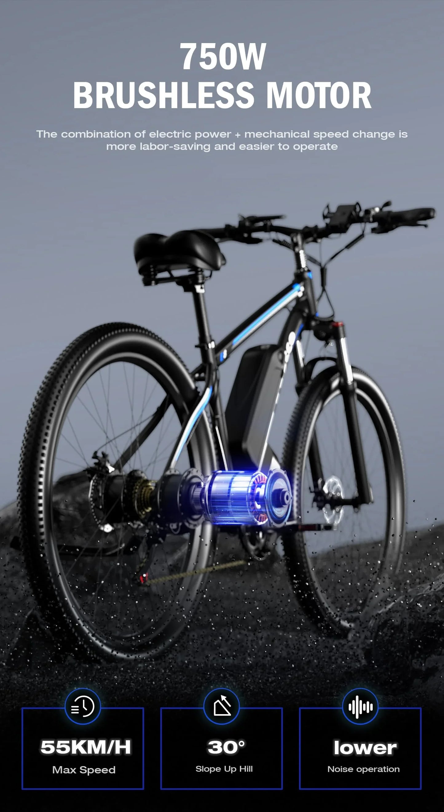 E-BYCCO E8 E-bike 750W Motor 48V17.5AH Removable Battery Electric Bike 29” Tire Mountain  Snow Off-road Adult Electric Bicycle