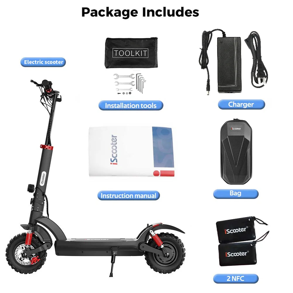iScooter Electric Scooter 11inch Off-Road 48V17.5Ah 1000W Rear-Wheel Drive Max Speed 45km/h Range 65km Foldable eScooter - Cilla Scooters