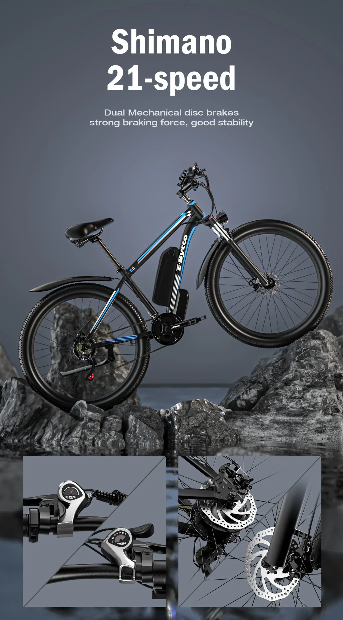 E-BYCCO E8 E-bike 750W Motor 48V17.5AH Removable Battery Electric Bike 29” Tire Mountain  Snow Off-road Adult Electric Bicycle