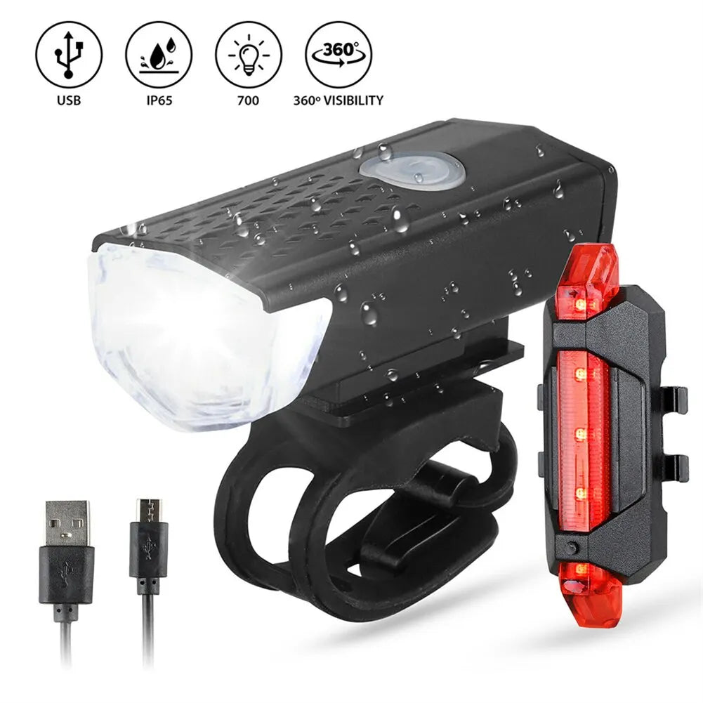 USB Rechargeable Bike Light Set Front Light with Taillight Easy to Install 3 Modes Bicycle Accessories for the Bicycle - Cilla Scooters