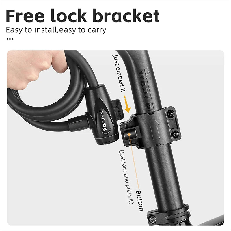 WEST BIKING Anti-freeze Bike Cable Lock 1.2/1.5m Thicken Anti-theft Safety Lock Portable Bicycle Lock MTB Road Bike Accessories - Cilla Scooters