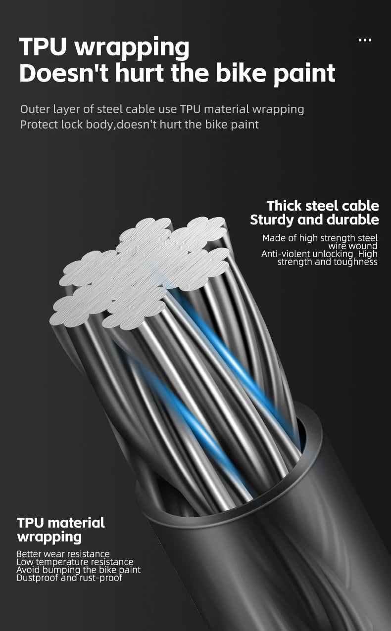 WEST BIKING Anti-freeze Bike Cable Lock 1.2/1.5m Thicken Anti-theft Safety Lock Portable Bicycle Lock MTB Road Bike Accessories - Cilla Scooters