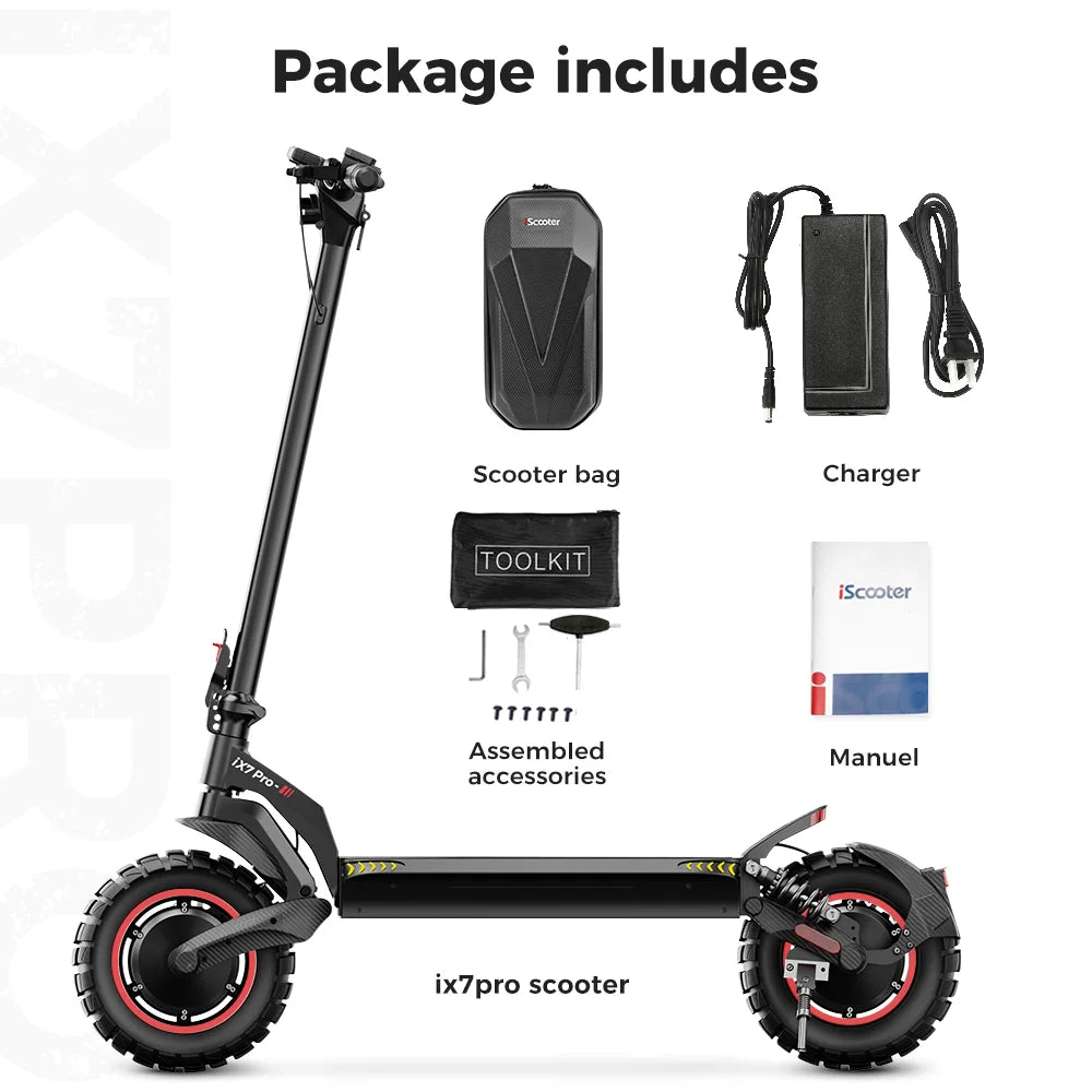 iScooter iX7Pro Dual Drive Off-Road Electric Scooter 2000W 48V17.5Ah eScooter 60km/h Speed 10inch Tire Foldable Scooter With App - Cilla Scooters