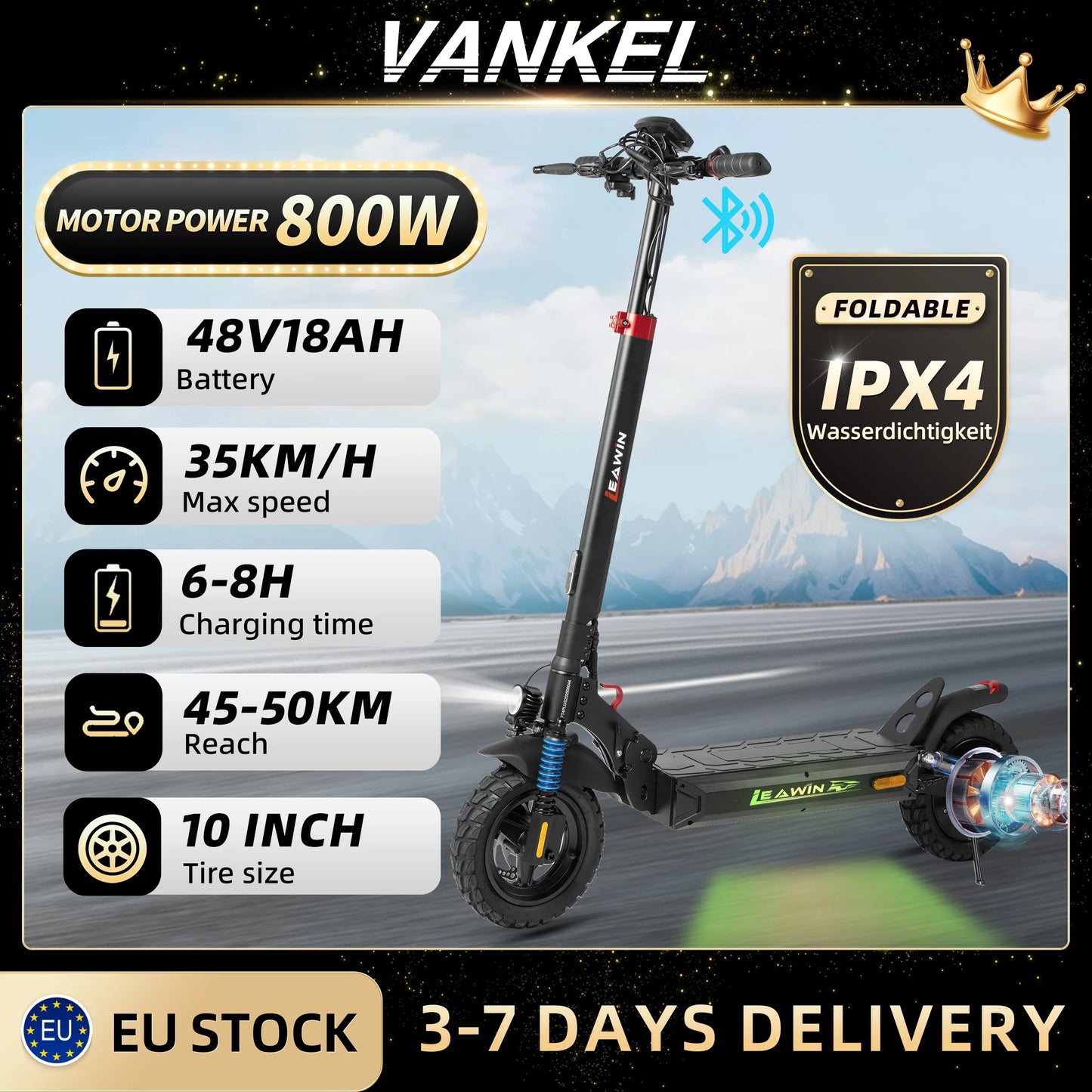 vankel 10 Inch Electric Scooter 800W Motor 48V18.2 Ah Battery Foldable E-scooter Smart LCD Display Scooter with Shock Absorber - Cilla Scooters
