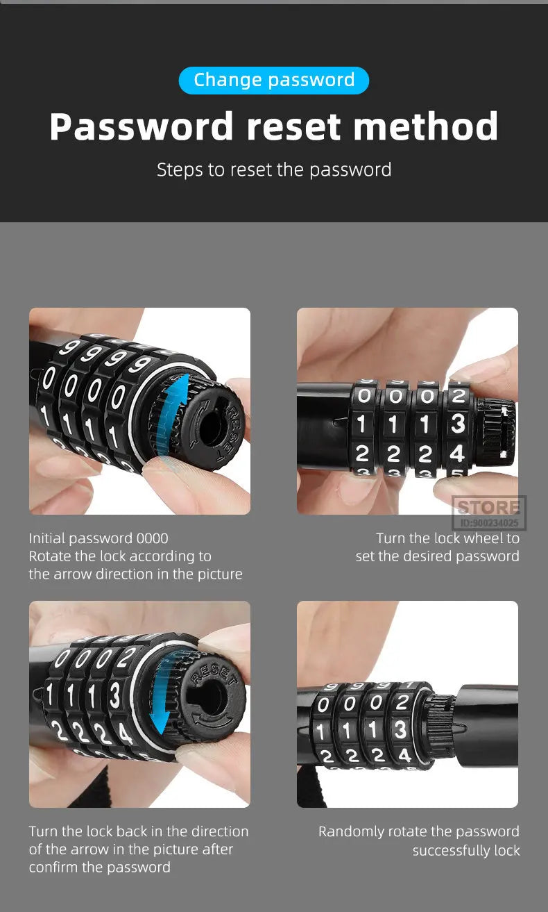 Bike Chain Lock 65-150cm Anti-theft 4 Code Safety