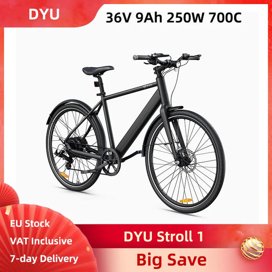 DYU Stroll 1 Electric Bike 36V 9AH 700C CST Puncture-resistant Tires Light-Weight Road City E-bike OiI Disc Brake System 7 Speed