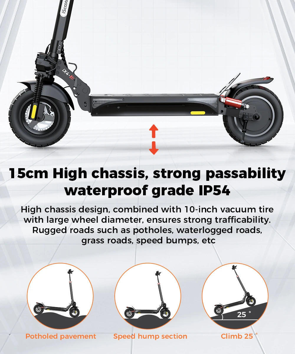 iScooter iX4 Electric Scooter 800W Motor 48V 15Ah 40-45km Range 45km/h Speed Dual Disc Brake foldable Off-Road eScooter With App - Cilla Scooters
