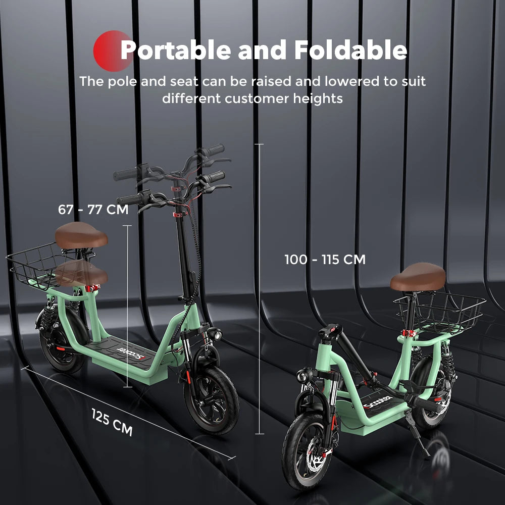 iScooter i12 Electric Scooter With seat And basket 12 Inch 500W Foldable Kick eScooter 36V 7.5Ah Max Range 35km Mobility Scooter - Cilla Scooters