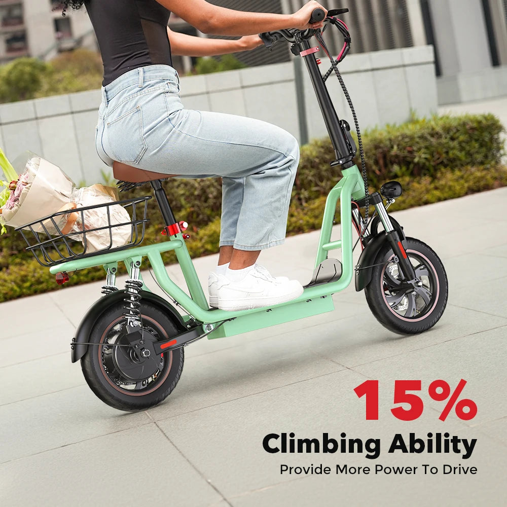 iScooter i12 Electric Scooter With seat And basket 12 Inch 500W Foldable Kick eScooter 36V 7.5Ah Max Range 35km Mobility Scooter - Cilla Scooters