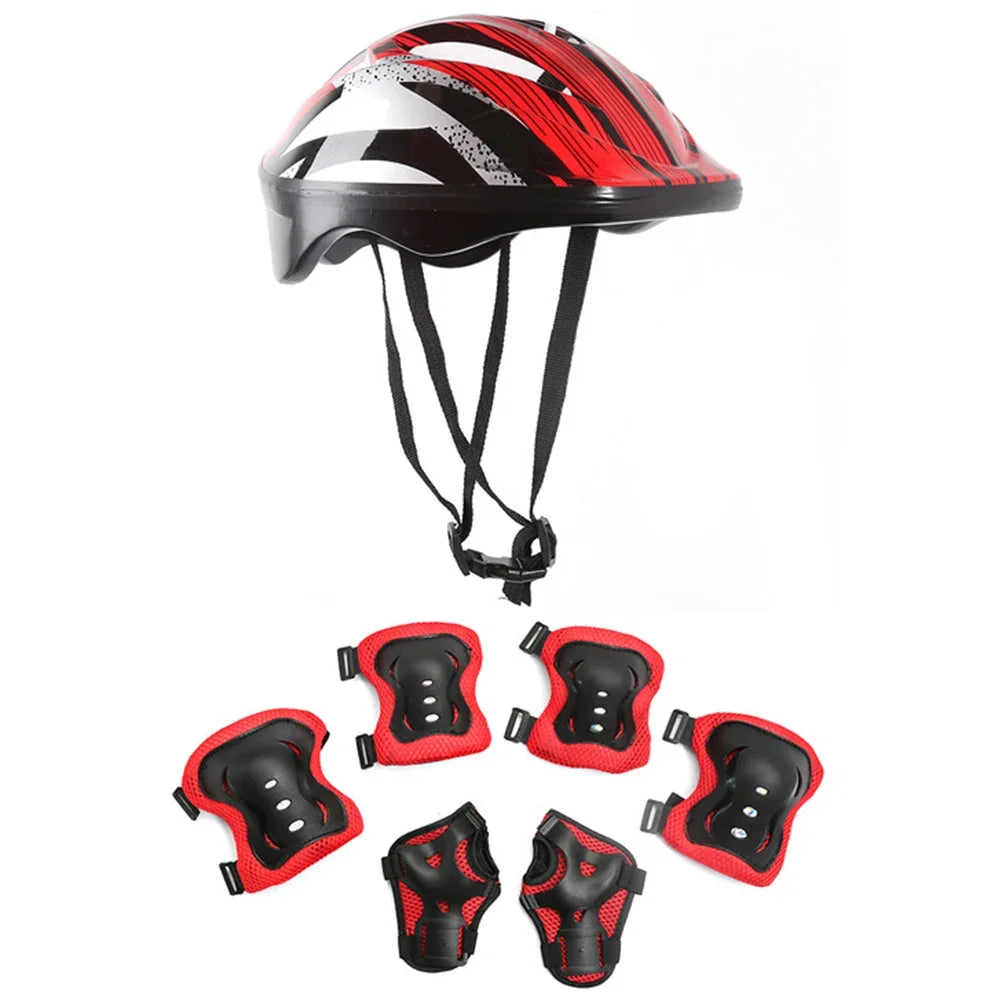 7Pcs Helmet Knee Elbow Protective Gear Set Adjustable Kids Bicycle Sport Protective Gear Set 48-55cm for Boys Girls 5-12 Years - Cilla Scooters