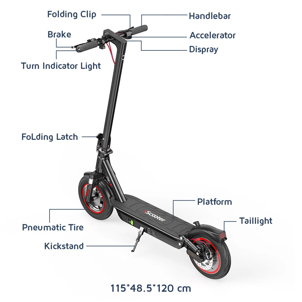 iScooter i10 Electric Scooter 650W Motor 36V15Ah 10inch Foldable Electric Kick Scooter 45km Max Range Electric eScooter With APP - Cilla Scooters