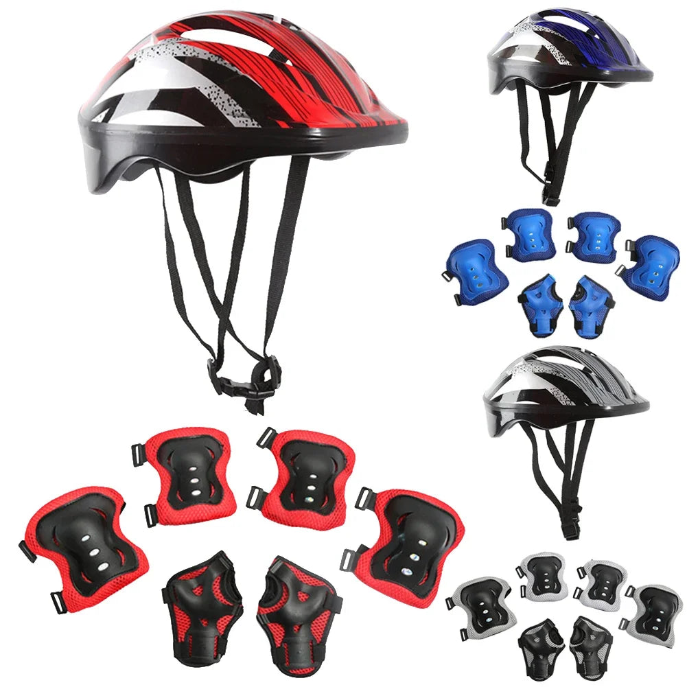 7Pcs Helmet Knee Elbow Protective Gear Set Adjustable Kids Bicycle Sport Protective Gear Set 48-55cm for Boys Girls 5-12 Years - Cilla Scooters