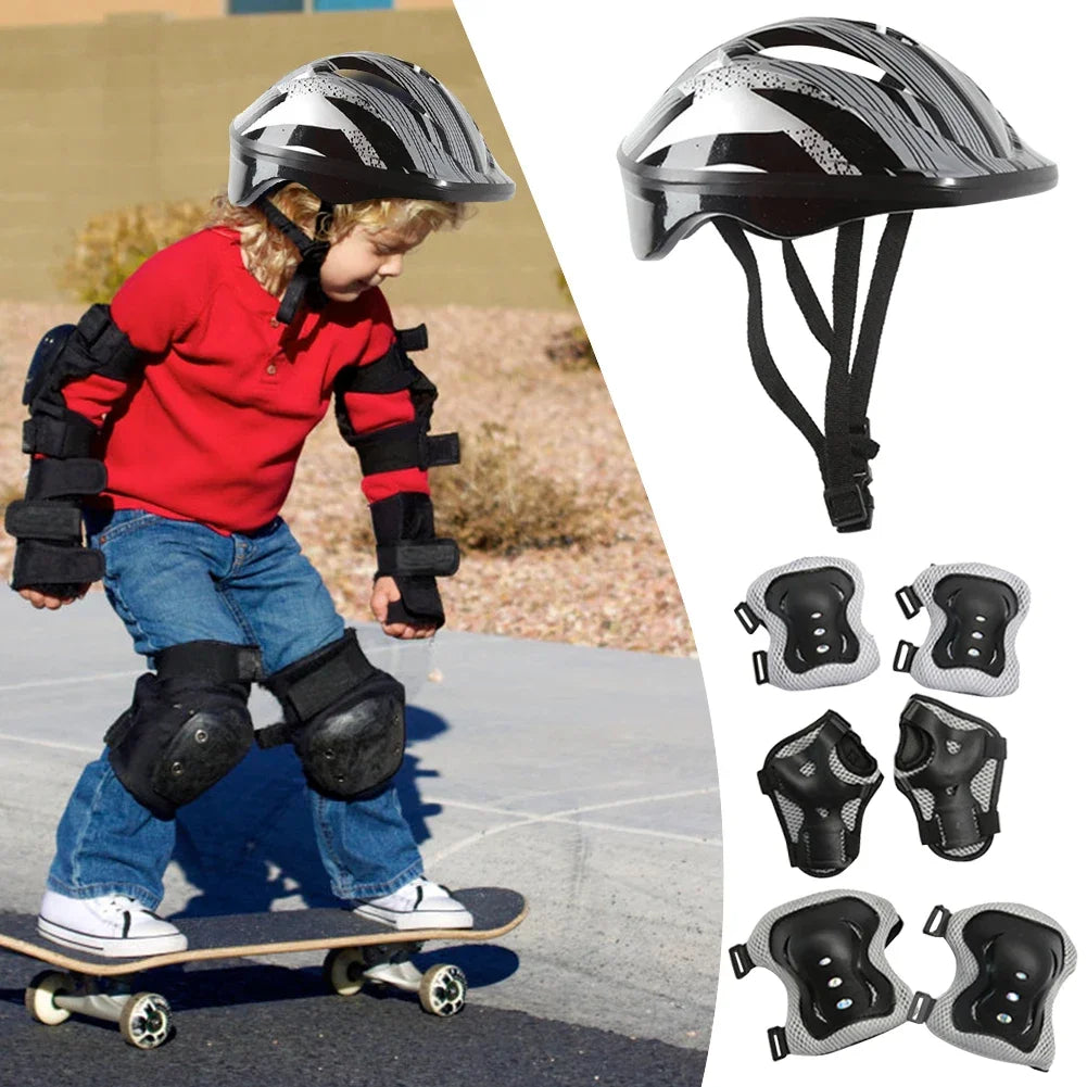 7Pcs Helmet Knee Elbow Protective Gear Set Adjustable Kids Bicycle Sport Protective Gear Set 48-55cm for Boys Girls 5-12 Years - Cilla Scooters