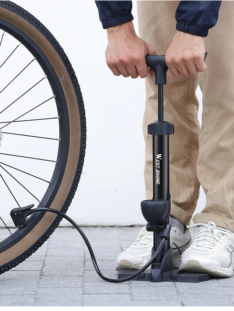 WEST BIKING Bicycle Pump 160PSI Portable Steel Vertical Pump Schrader Presta Valve Inflator MTB Road Bike Pump Bike Accessories