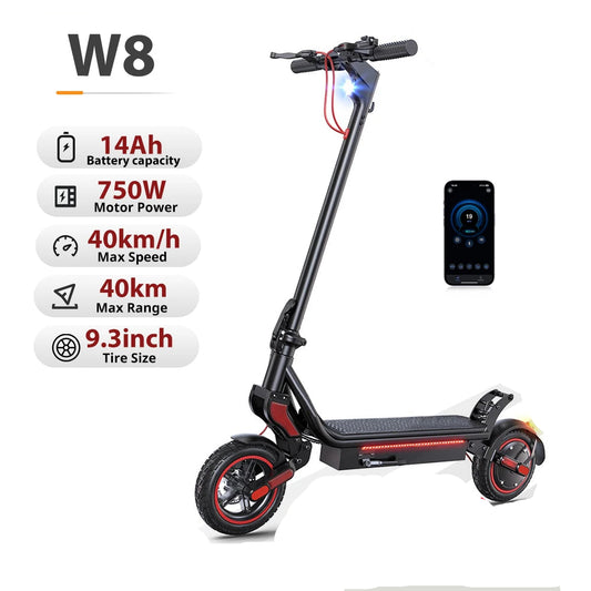 9.3 Inch W8 Electric Scooter 48V 14Ah Battery 750W Motor 30-40km Max Range 40km/h Max speed Dual Suspension E Scooters With App - Cilla Scooters