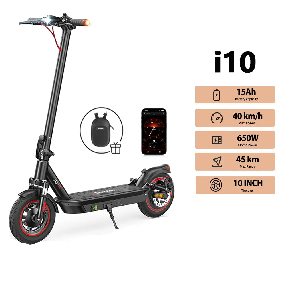 iScooter i10 Electric Scooter 650W Motor 36V15Ah 10inch Foldable Electric Kick Scooter 45km Max Range Electric eScooter With APP - Cilla Scooters