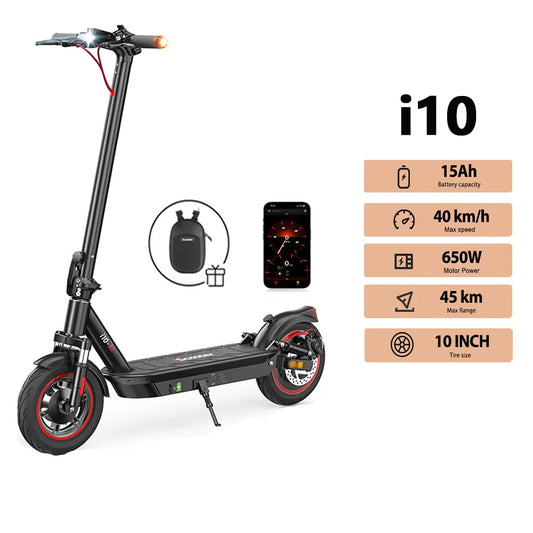 iScooter i10 Electric Scooter 650W Motor 36V15Ah 10inch Foldable Electric Kick Scooter 45km Max Range Electric eScooter With APP - Cilla Scooters