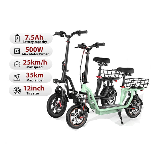 iScooter i12 Electric Scooter With seat And basket 12 Inch 500W Foldable Kick eScooter 36V 7.5Ah Max Range 35km Mobility Scooter - Cilla Scooters