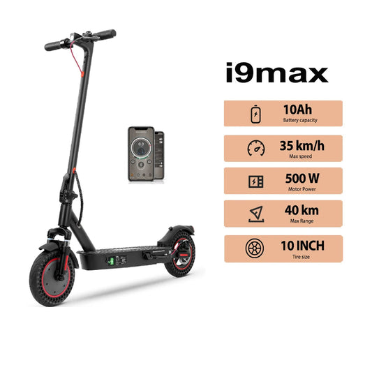 iScooter i9max Electric Scooter 36V 10Ah 500W Motor 40km Max Range 35km/h Speed 10inch Foldable Electric Kick eScooter with App - Cilla Scooters