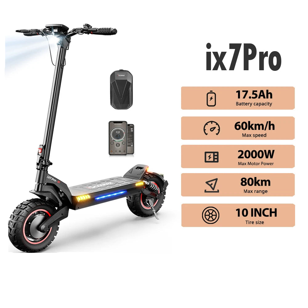 iScooter iX7Pro Dual Drive Off-Road Electric Scooter 2000W 48V17.5Ah eScooter 60km/h Speed 10inch Tire Foldable Scooter With App - Cilla Scooters