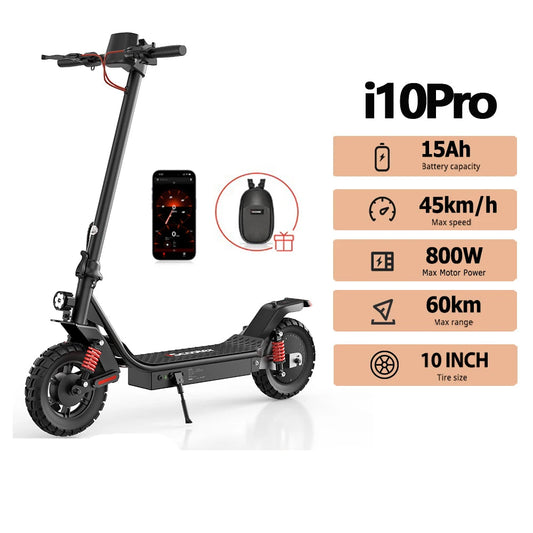 iscooter i10pro Electric Scooter 10 Inch Tire 800W 48V 15Ah Foldable eScooter Max speed 45km/h Range 60KM Kick Scooter With App - Cilla Scooters
